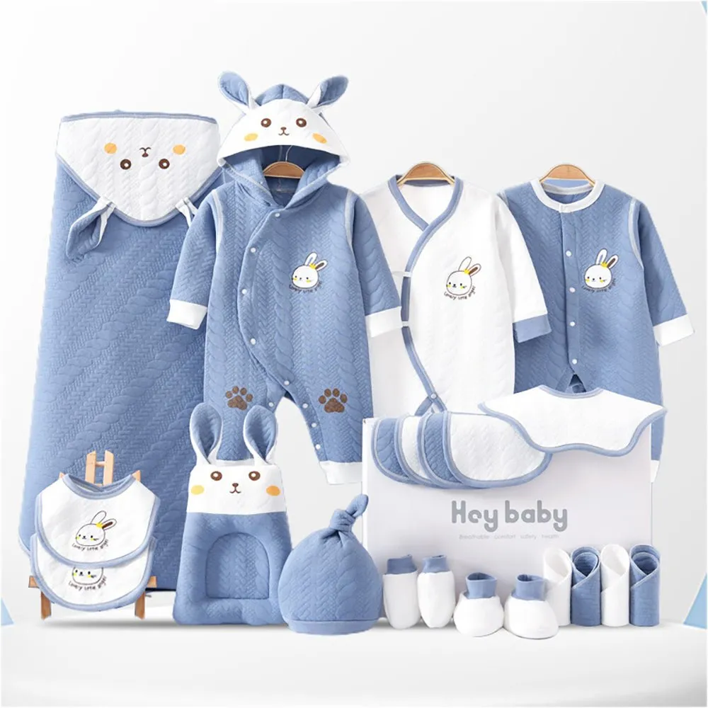 22 pcs Blue Hunny Bunny, New born Baby Girl/Boy Gift Hamper All Season wear Clothes Gift Hamper Box, (0-6months)