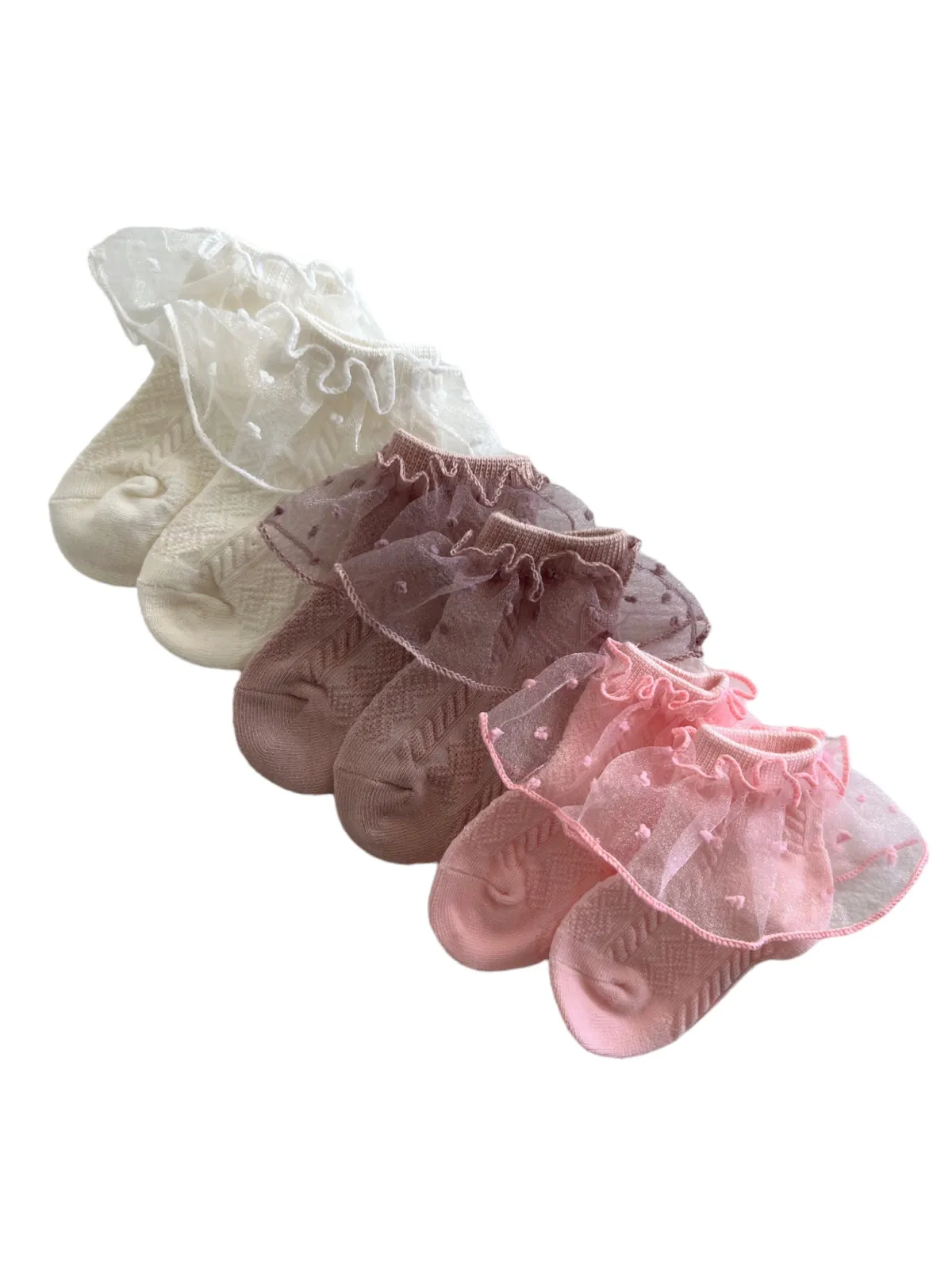 3-Pack Fancy Sneaker Socks, Pink, Dusty Blush, White