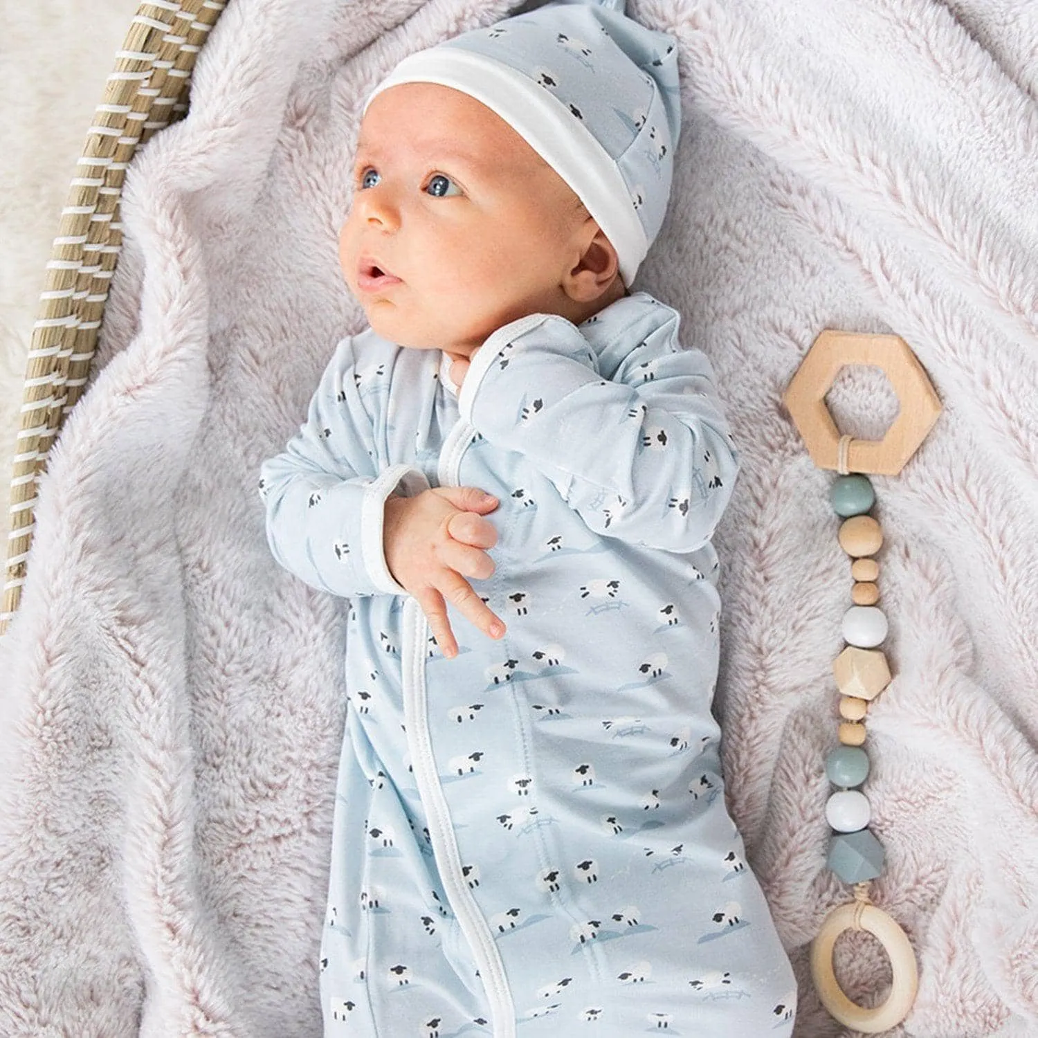 blue baa baa baby modal magnetic cozy sleeper gown   hat set
