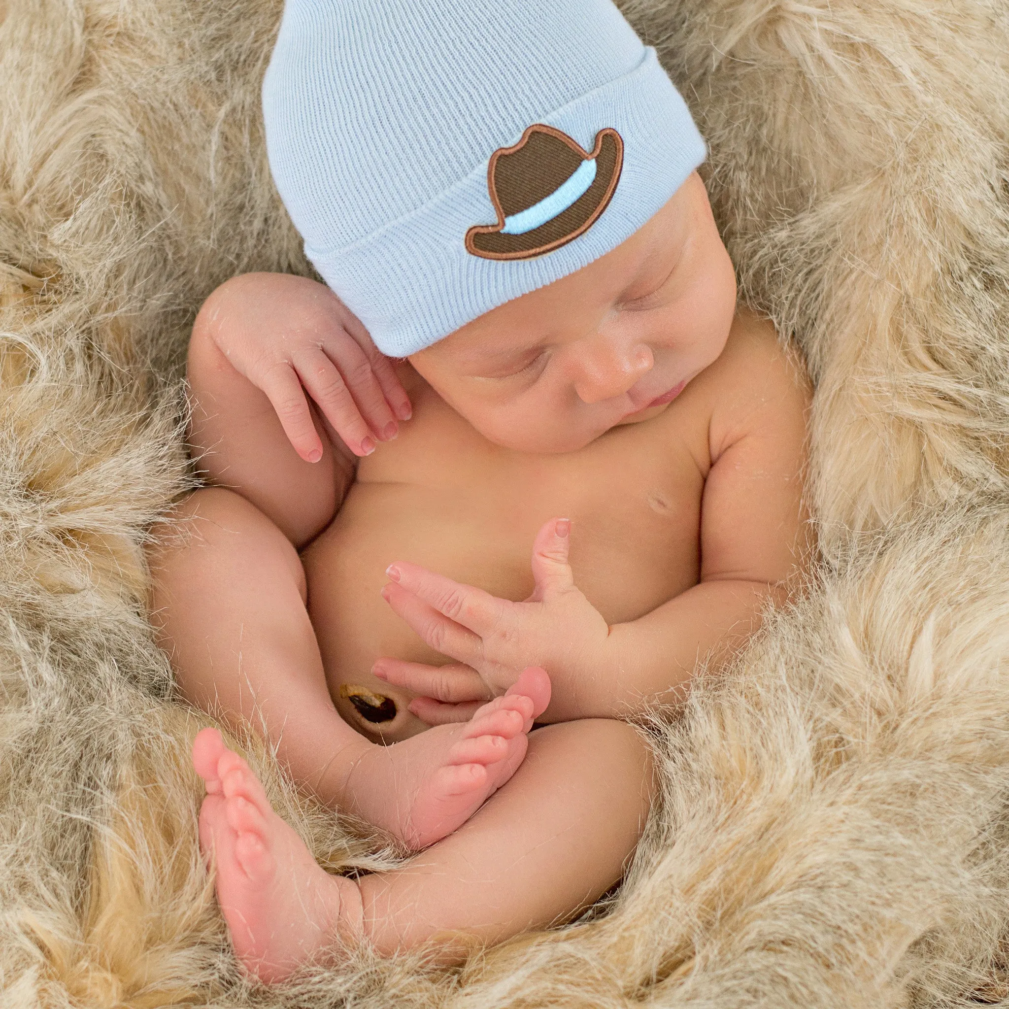 Cowboy Patch Blue Hospital Beanie Hat For Newborn Baby Boys, Infant Hat Newborn Hat