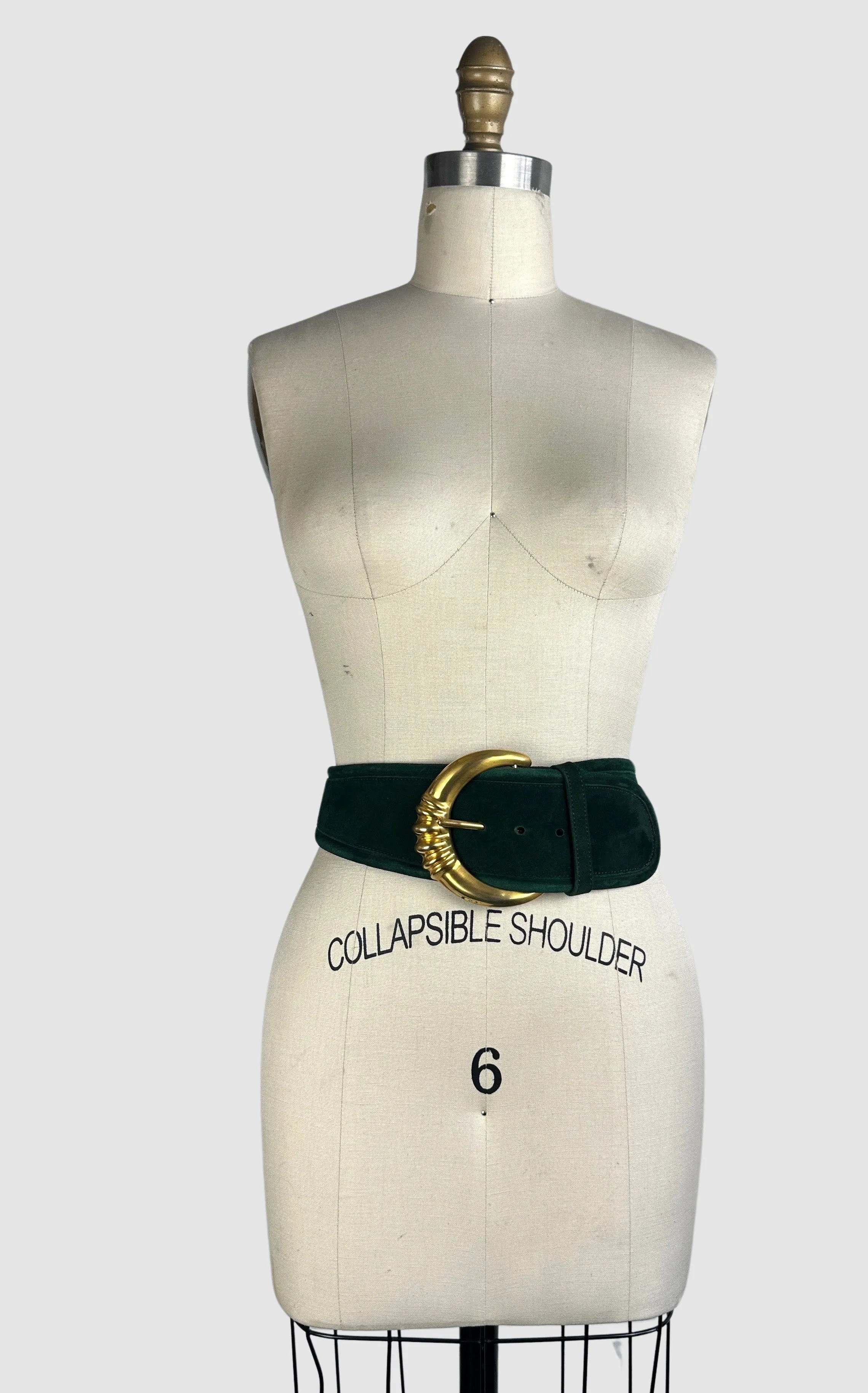 DONNA KAREN 80s / 90s Green Suede Belt w/ Gold Buckle  Small Medium