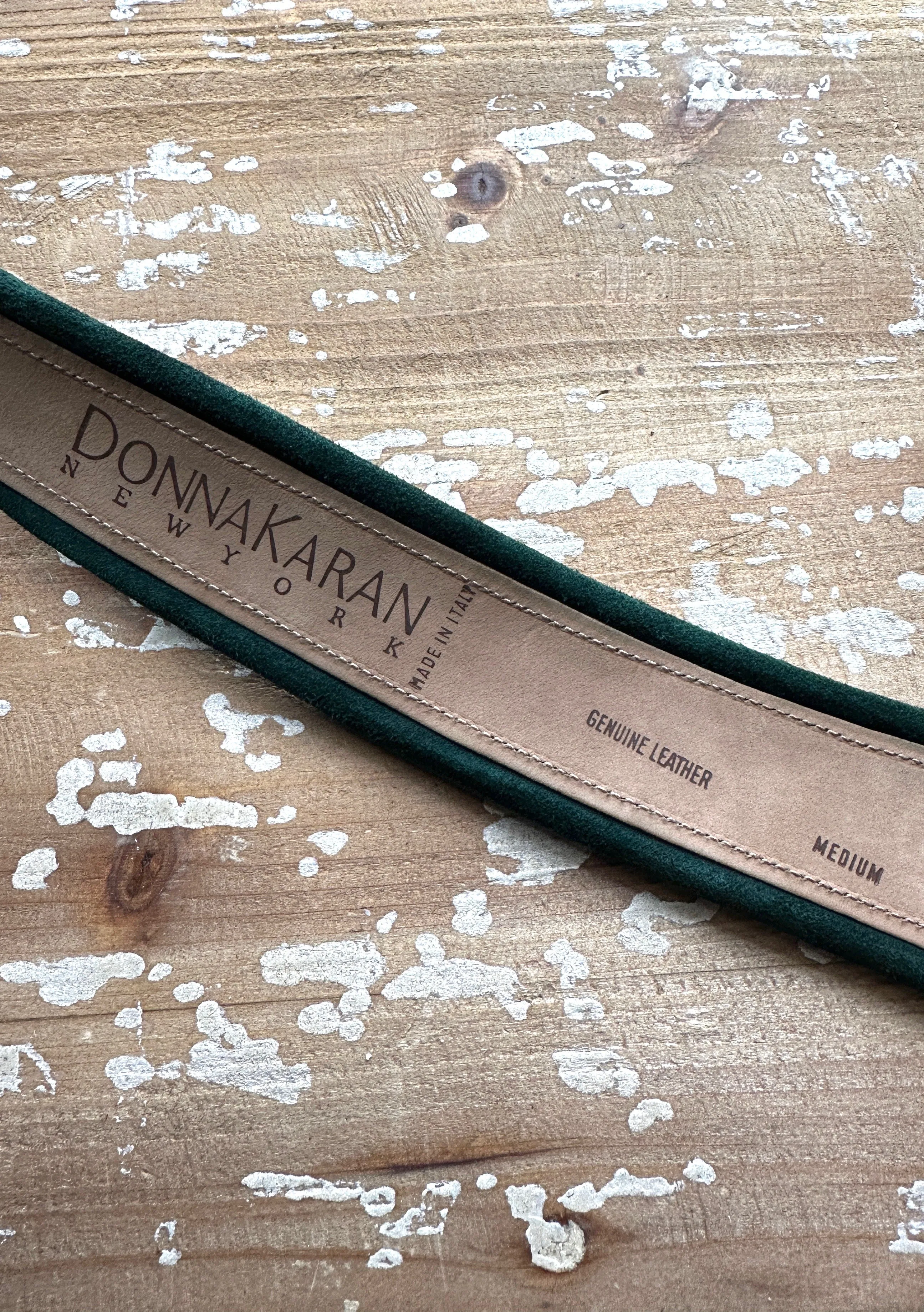 DONNA KAREN 80s / 90s Green Suede Belt w/ Gold Buckle  Small Medium