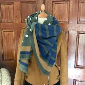 Dots & Stripes Cashmere Feel Scarf in Green & Blue