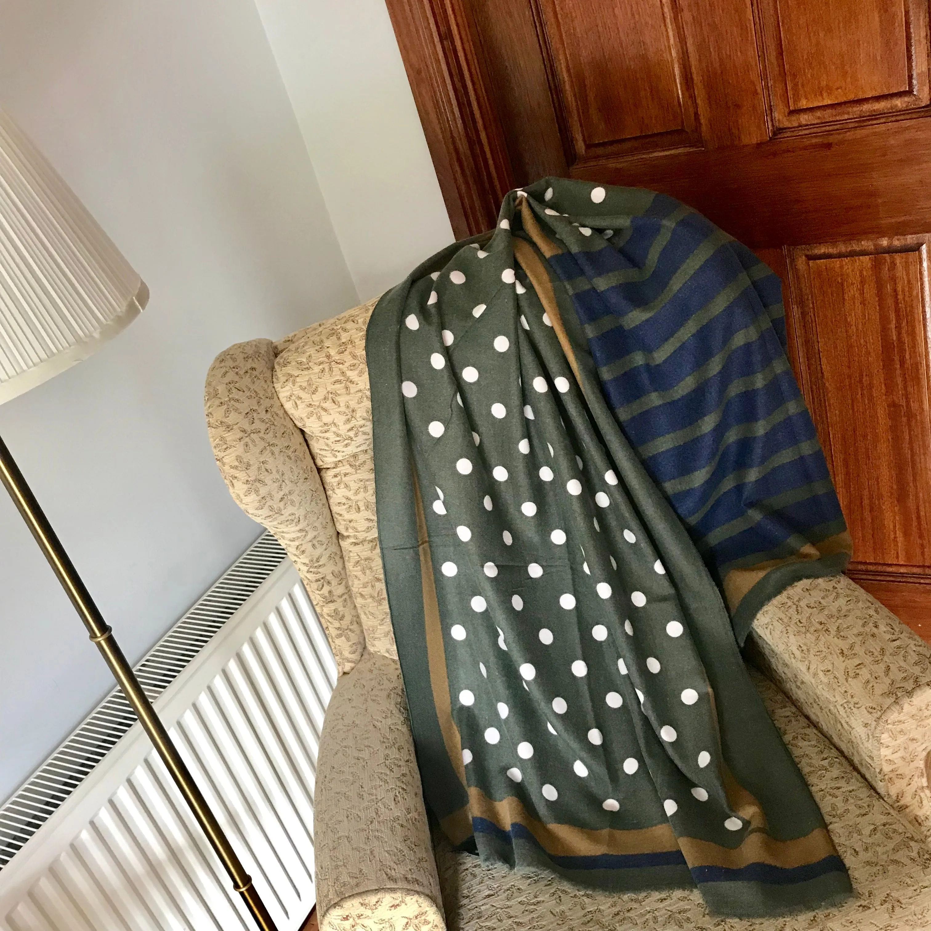 Dots & Stripes Cashmere Feel Scarf in Green & Blue