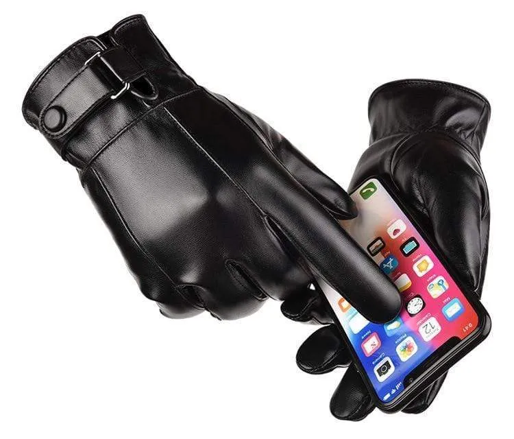 Men's Winter Warm Fashion Waterproof Gloves Men Faux Leather Driving Gloves Thin Leather Gloves for Touch Screen Brown Guantes