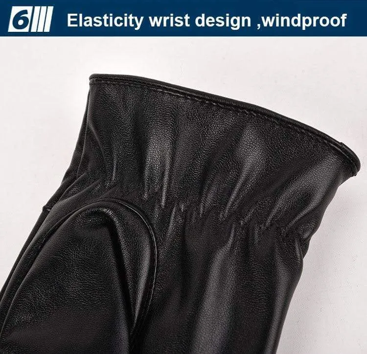 Men's Winter Warm Fashion Waterproof Gloves Men Faux Leather Driving Gloves Thin Leather Gloves for Touch Screen Brown Guantes