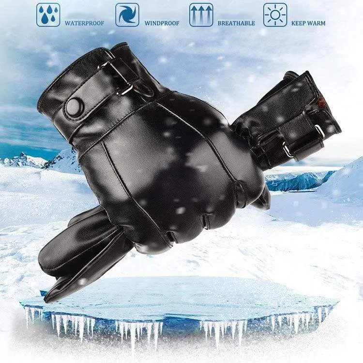 Men's Winter Warm Fashion Waterproof Gloves Men Faux Leather Driving Gloves Thin Leather Gloves for Touch Screen Brown Guantes