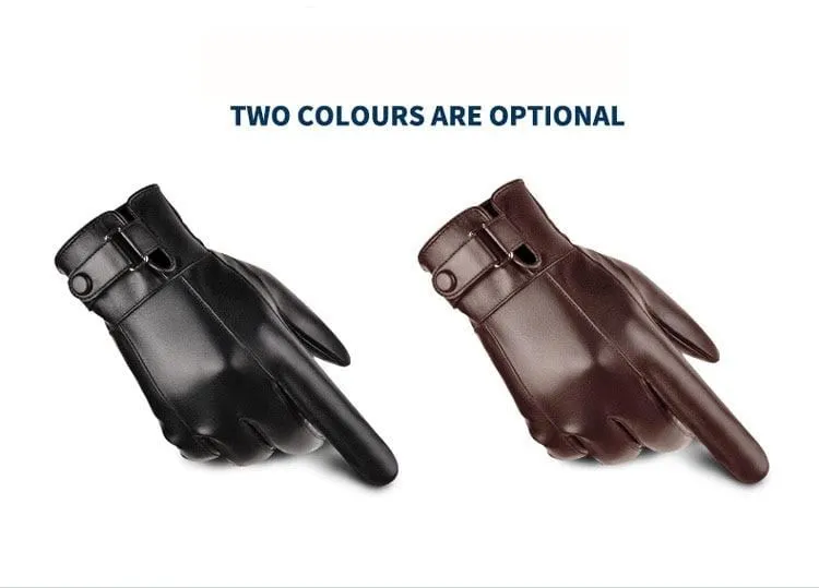 Men's Winter Warm Fashion Waterproof Gloves Men Faux Leather Driving Gloves Thin Leather Gloves for Touch Screen Brown Guantes