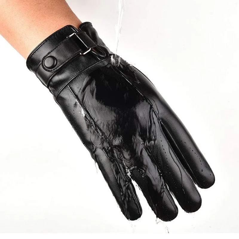 Men's Winter Warm Fashion Waterproof Gloves Men Faux Leather Driving Gloves Thin Leather Gloves for Touch Screen Brown Guantes