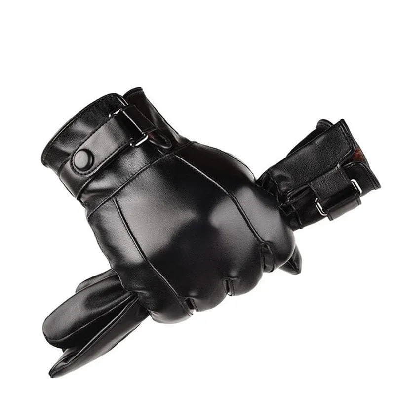 Men's Winter Warm Fashion Waterproof Gloves Men Faux Leather Driving Gloves Thin Leather Gloves for Touch Screen Brown Guantes