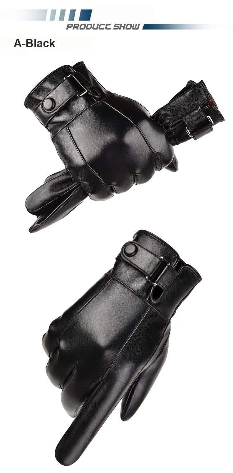 Men's Winter Warm Fashion Waterproof Gloves Men Faux Leather Driving Gloves Thin Leather Gloves for Touch Screen Brown Guantes