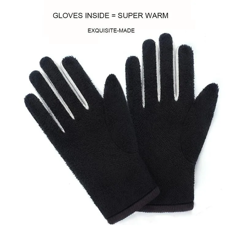 Men's Winter Warm Fashion Waterproof Gloves Men Faux Leather Driving Gloves Thin Leather Gloves for Touch Screen Brown Guantes