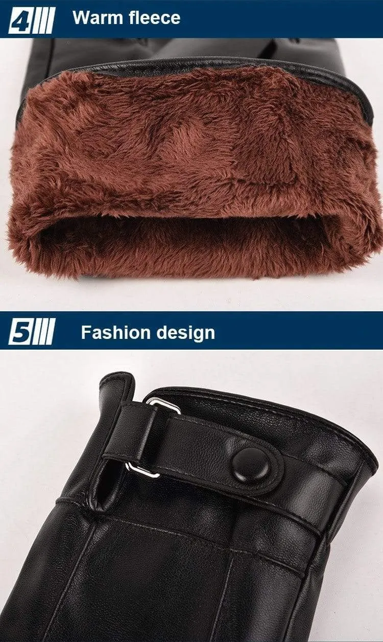 Men's Winter Warm Fashion Waterproof Gloves Men Faux Leather Driving Gloves Thin Leather Gloves for Touch Screen Brown Guantes