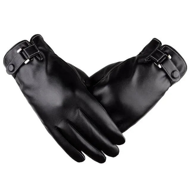 Men's Winter Warm Fashion Waterproof Gloves Men Faux Leather Driving Gloves Thin Leather Gloves for Touch Screen Brown Guantes