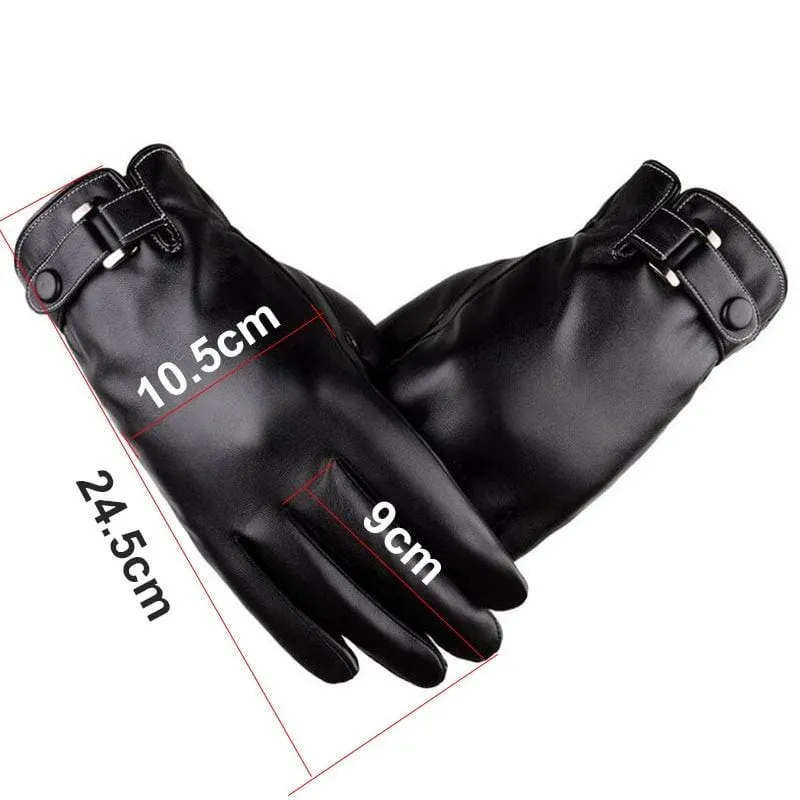 Men's Winter Warm Fashion Waterproof Gloves Men Faux Leather Driving Gloves Thin Leather Gloves for Touch Screen Brown Guantes