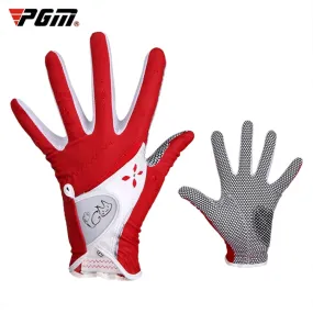 PGM One Pair Golf Non-Slip PU Leather Gloves for Women (Color:Red Size:21)