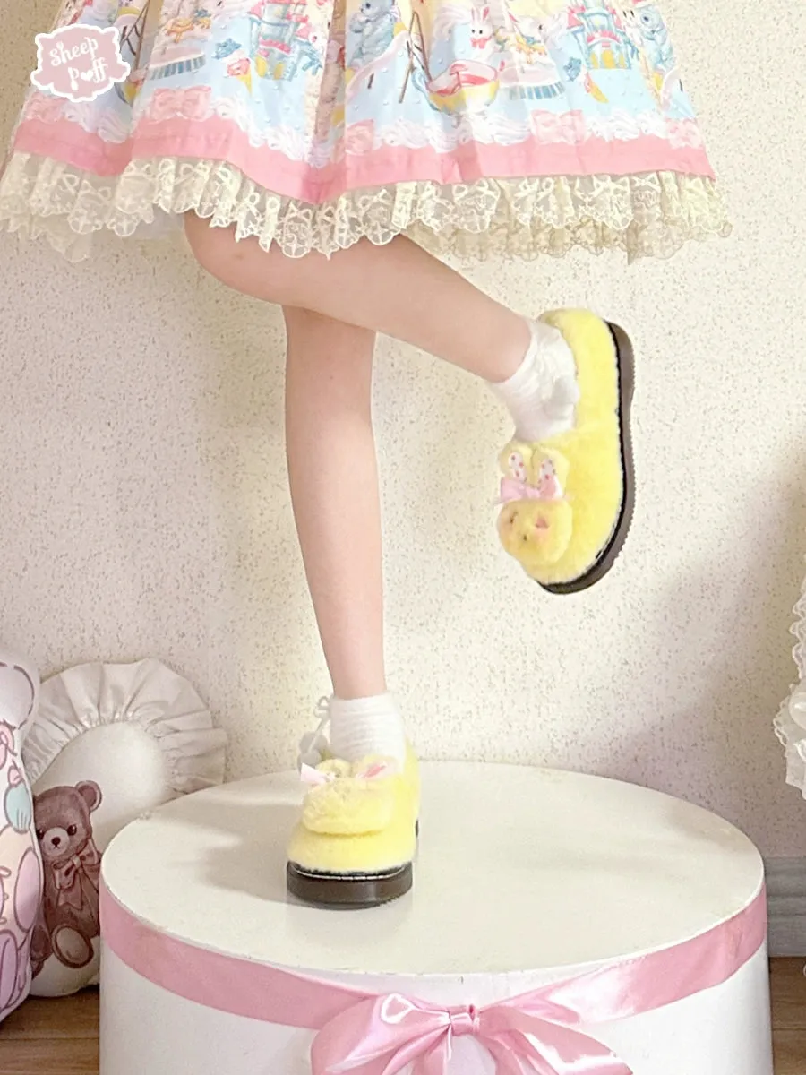 Sheep Puff~Rabbit Fur~Sweet Lolita Shoes Plush Rabbit Winter Lolita Shoes