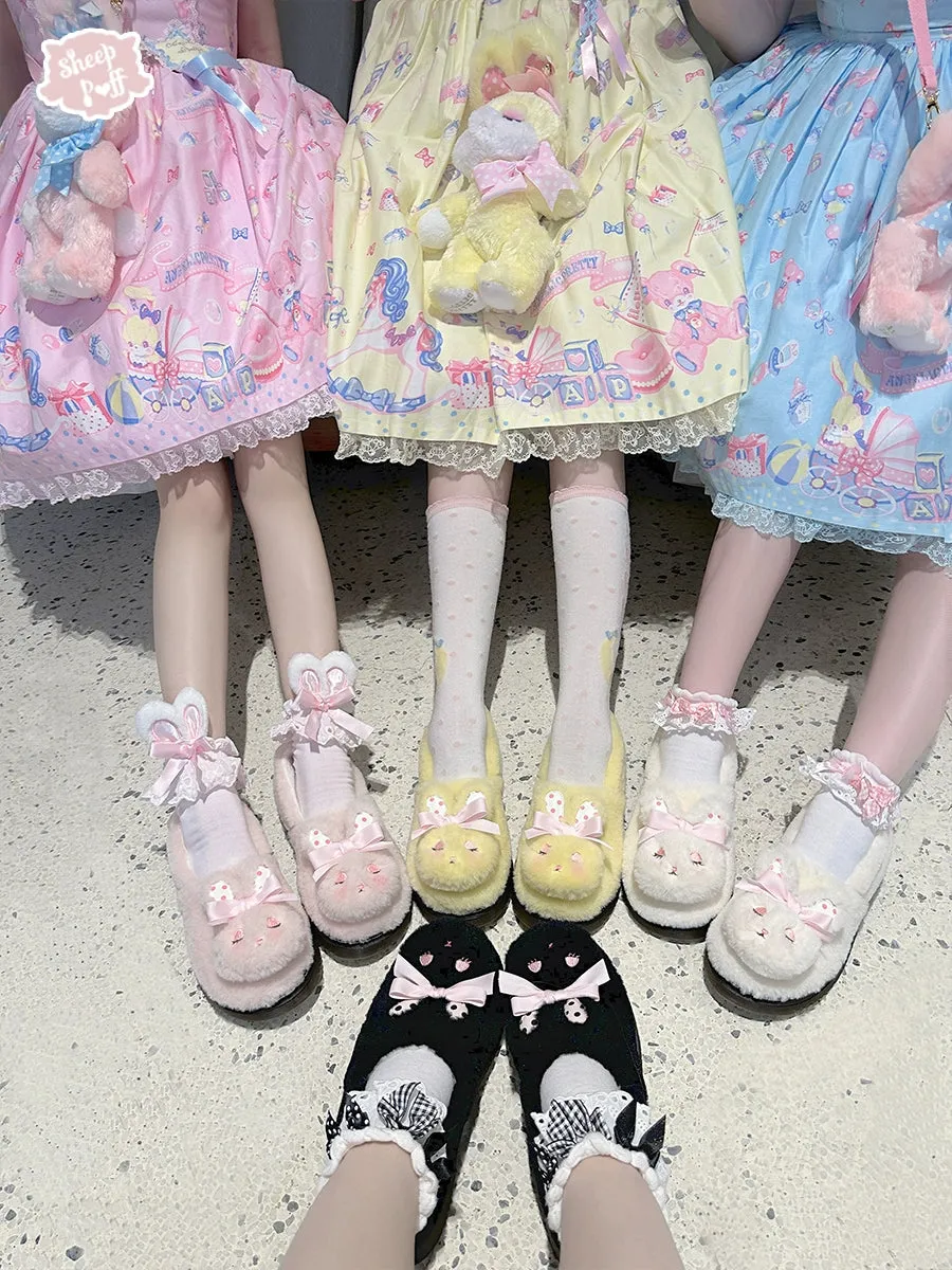 Sheep Puff~Rabbit Fur~Sweet Lolita Shoes Plush Rabbit Winter Lolita Shoes
