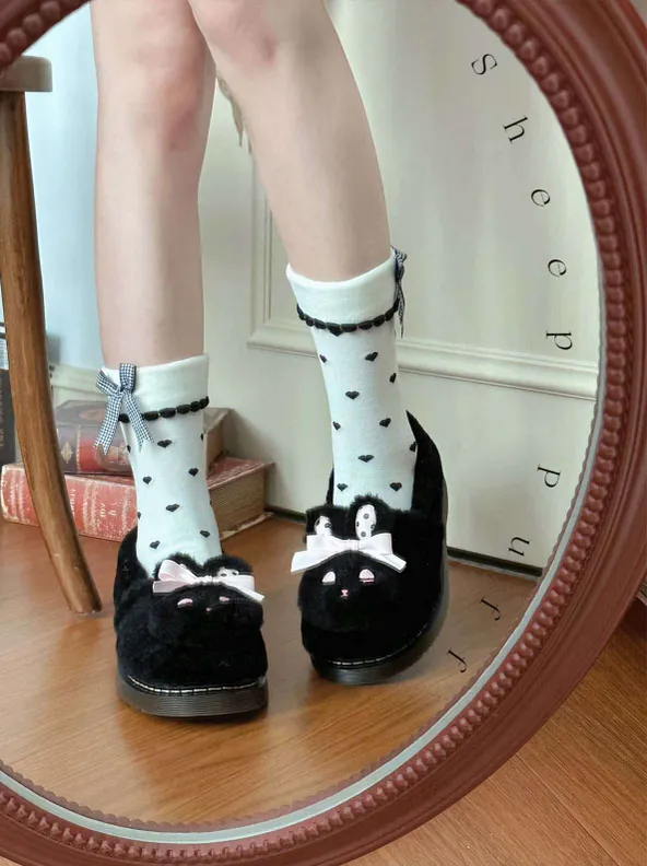Sheep Puff~Rabbit Fur~Sweet Lolita Shoes Plush Rabbit Winter Lolita Shoes
