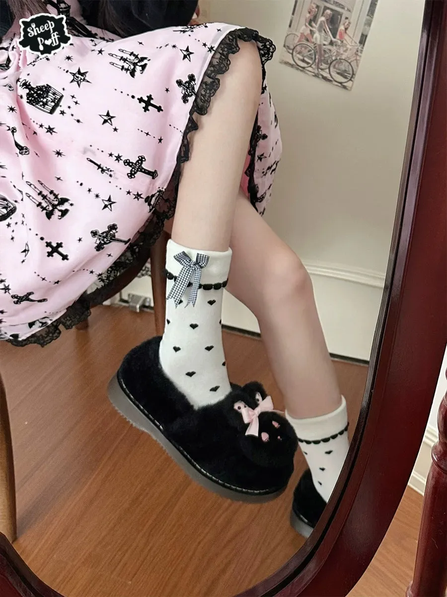 Sheep Puff~Rabbit Fur~Sweet Lolita Shoes Plush Rabbit Winter Lolita Shoes