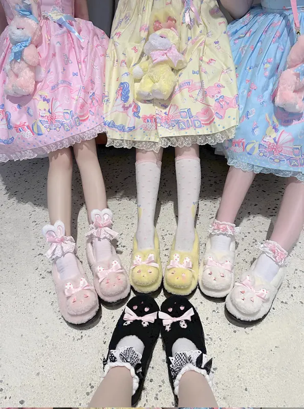 Sheep Puff~Rabbit Fur~Sweet Lolita Shoes Plush Rabbit Winter Lolita Shoes