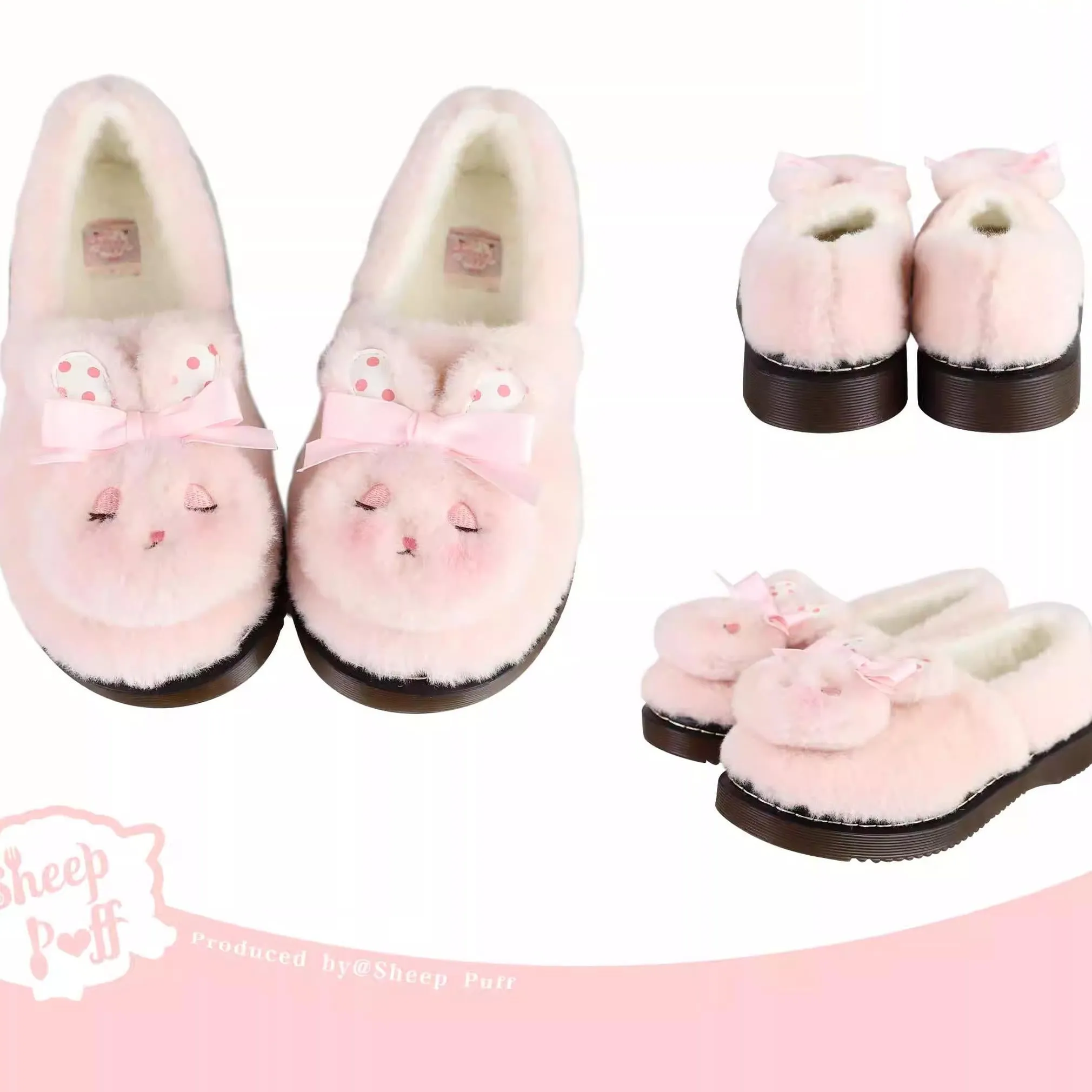 Sheep Puff~Rabbit Fur~Sweet Lolita Shoes Plush Rabbit Winter Lolita Shoes