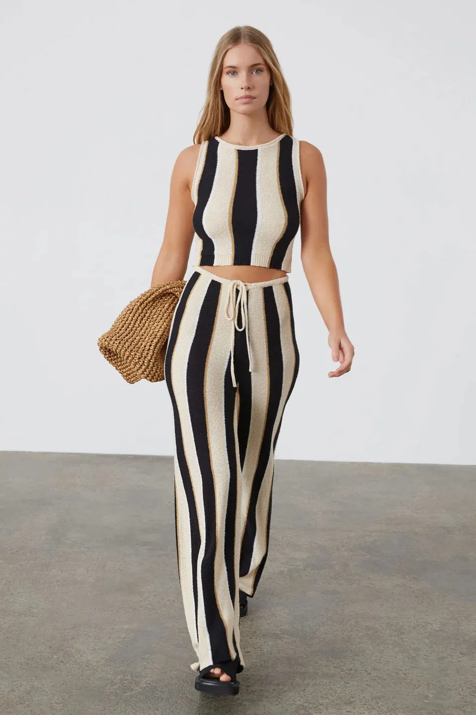 STONE STRIPE ORGANIC COTTON BLEND KNIT PANT