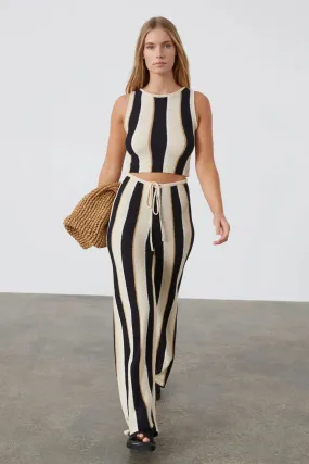 STONE STRIPE ORGANIC COTTON BLEND KNIT PANT
